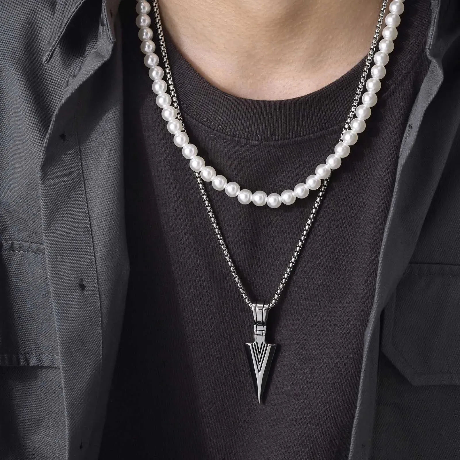 Rock Punk Stainless Steel Arrowhead Primal Necklaces for Men