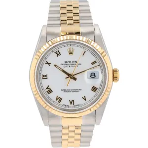 Rolex Datejust  16233 36mm White  Roman Numeral (Skinny) Dial Fluted Bezel Jubilee Band