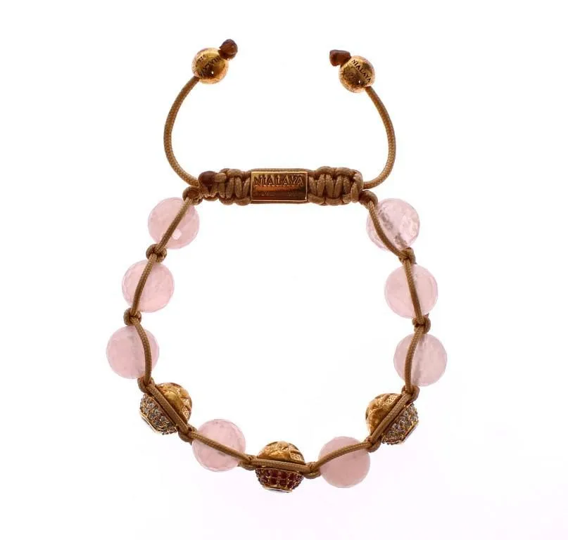Rose Quartz Red CZ 18K Gold 925 Silver Bracelet