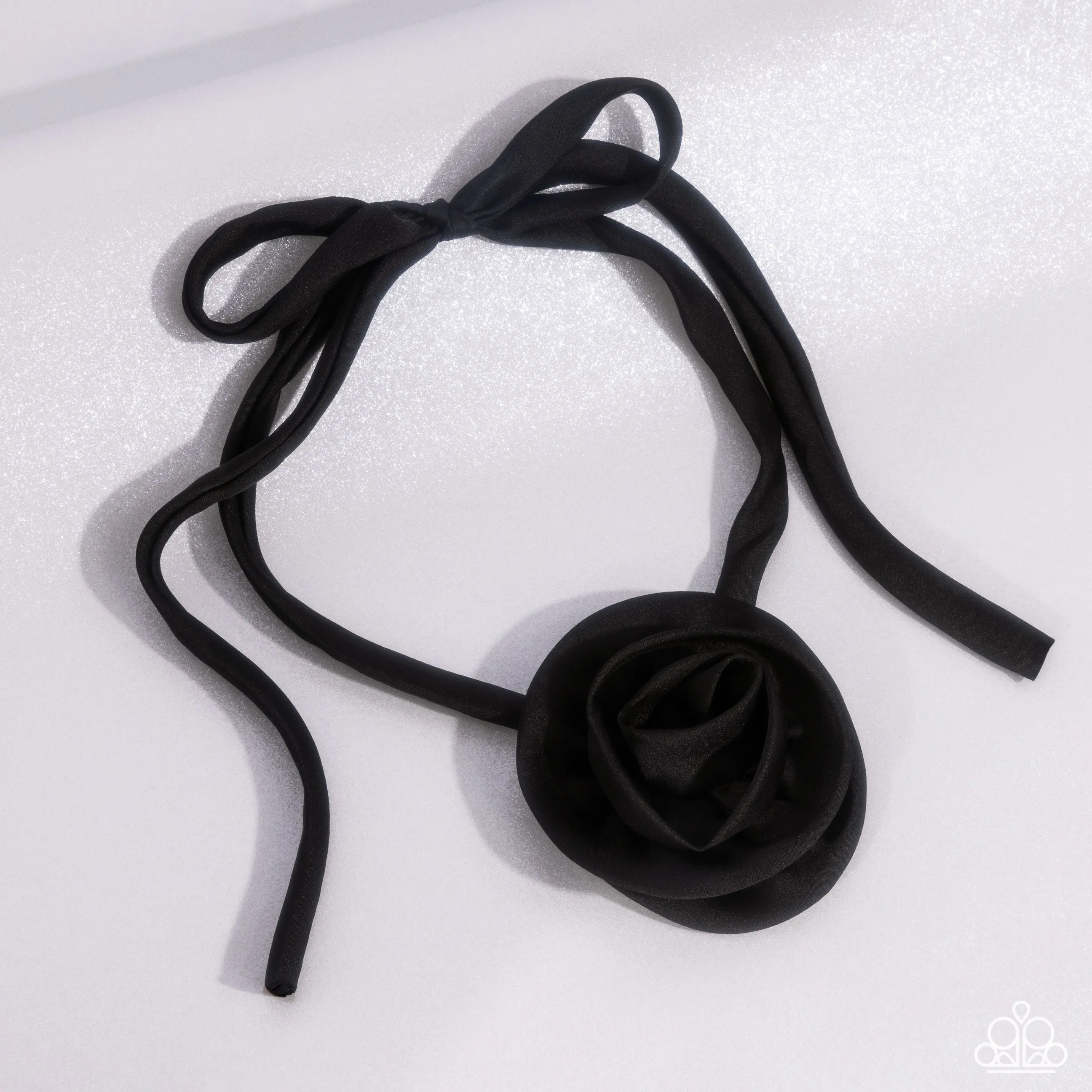 Rosette Reality - Black - Silk Flower Ribbon Paparazzi Choker Necklace - September 2024 Life of the Party Exclusive