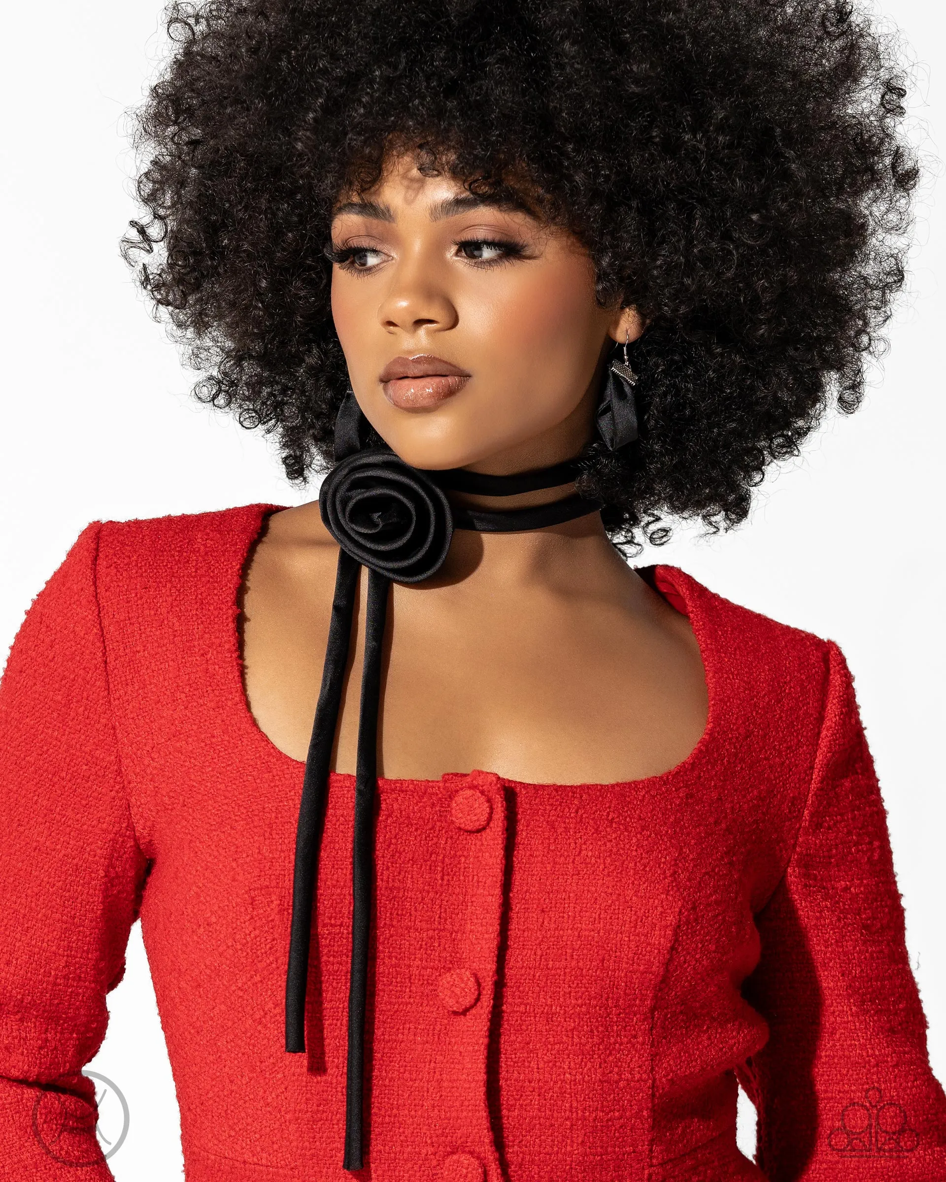 Rosette Reality - Black - Silk Flower Ribbon Paparazzi Choker Necklace - September 2024 Life of the Party Exclusive