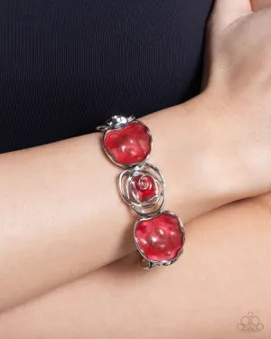Rosy Rubato - Red - Painted Abstract Flower Paparazzi Stretchy Bracelet