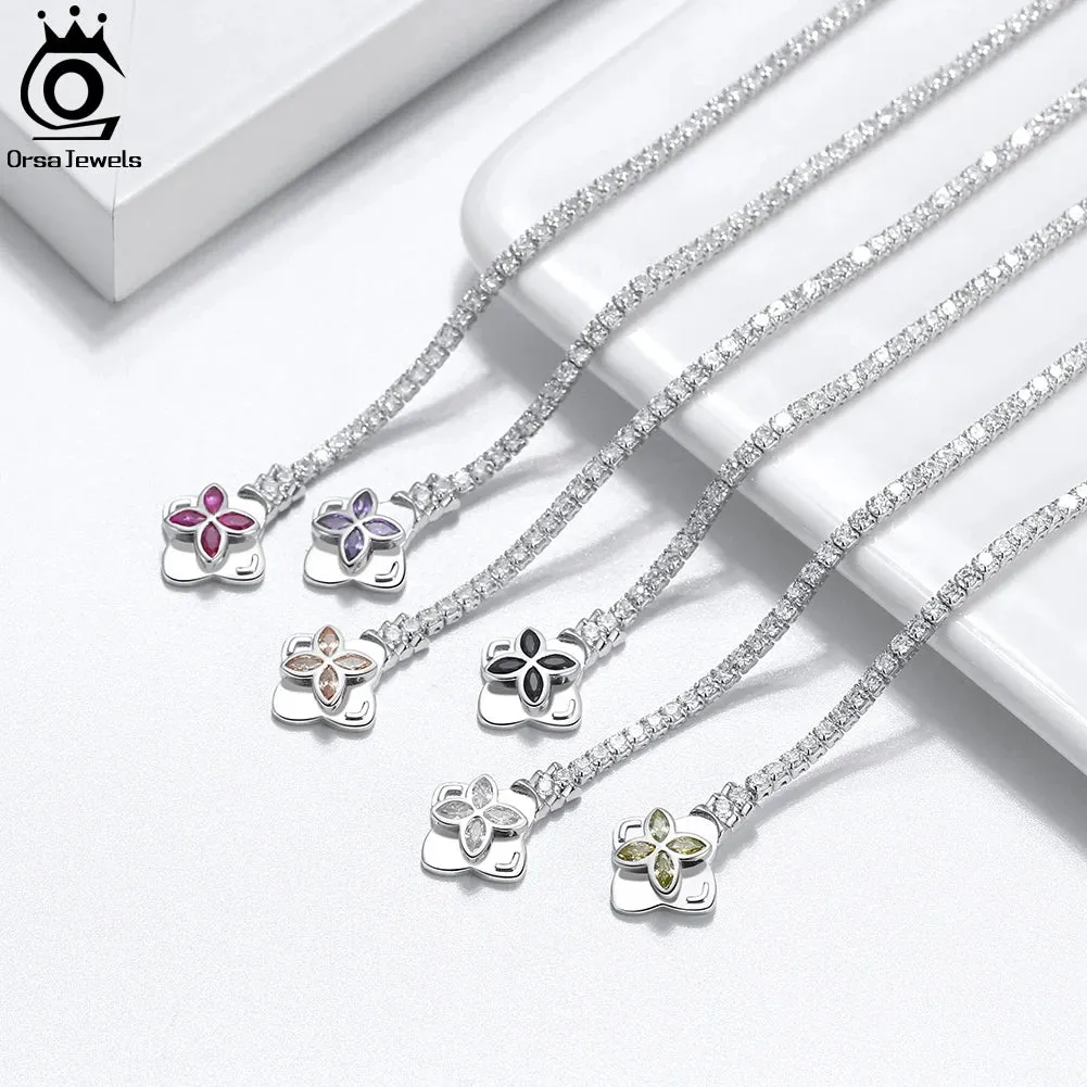 Rotatable Clover Clasp Tennis Bracelet 925 Sterling Silver for Women