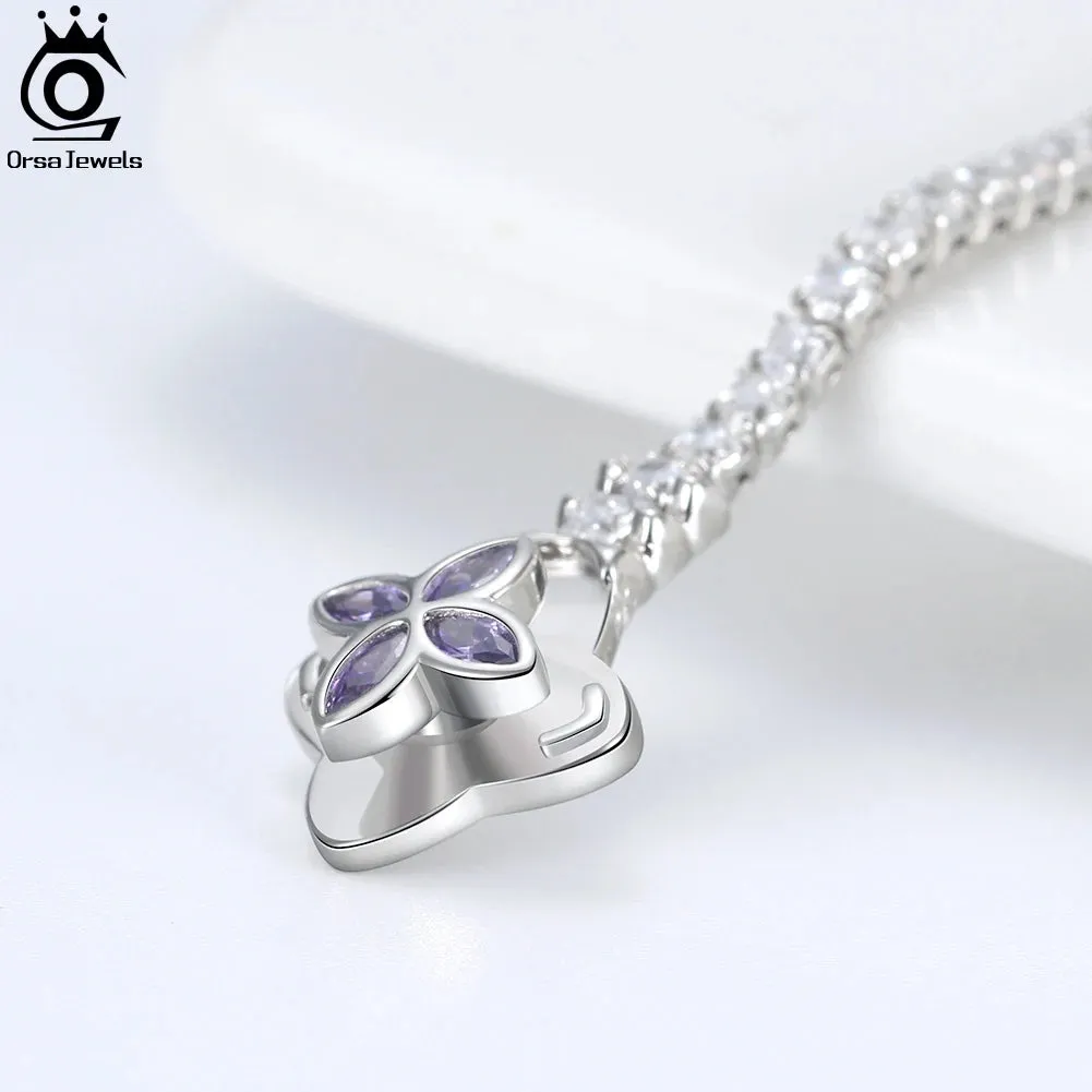 Rotatable Clover Clasp Tennis Bracelet 925 Sterling Silver for Women