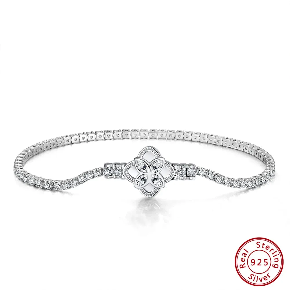 Rotatable Clover Clasp Tennis Bracelet 925 Sterling Silver for Women