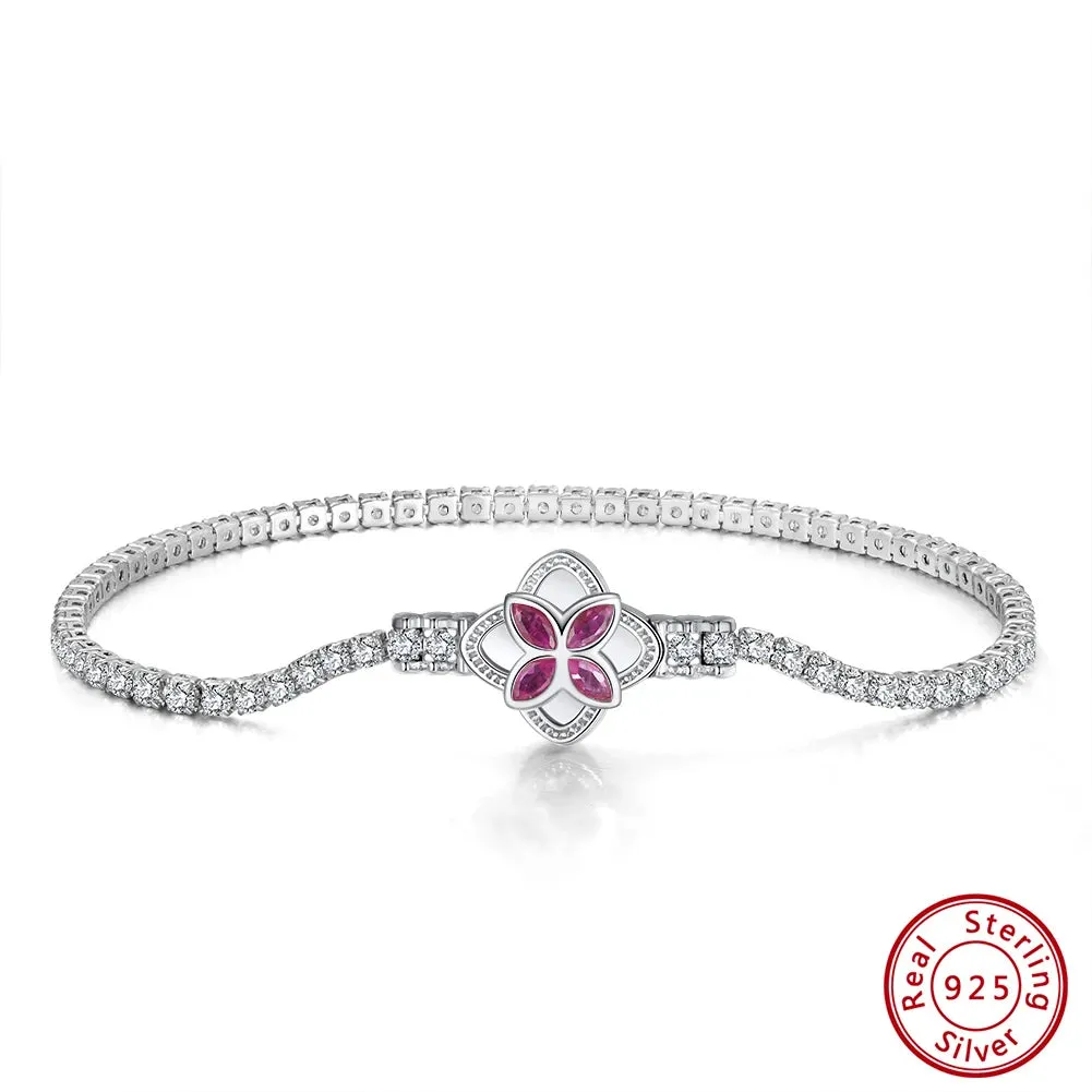 Rotatable Clover Clasp Tennis Bracelet 925 Sterling Silver for Women