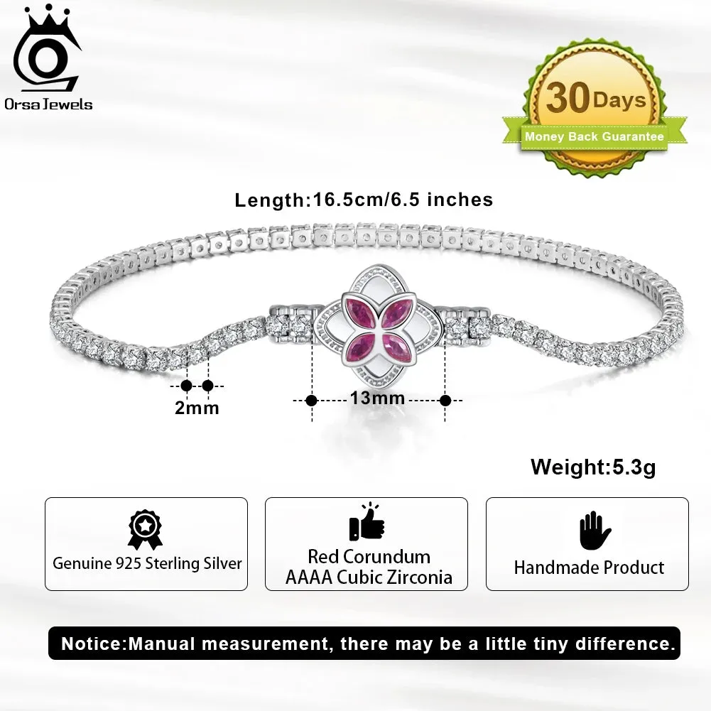 Rotatable Clover Clasp Tennis Bracelet 925 Sterling Silver for Women