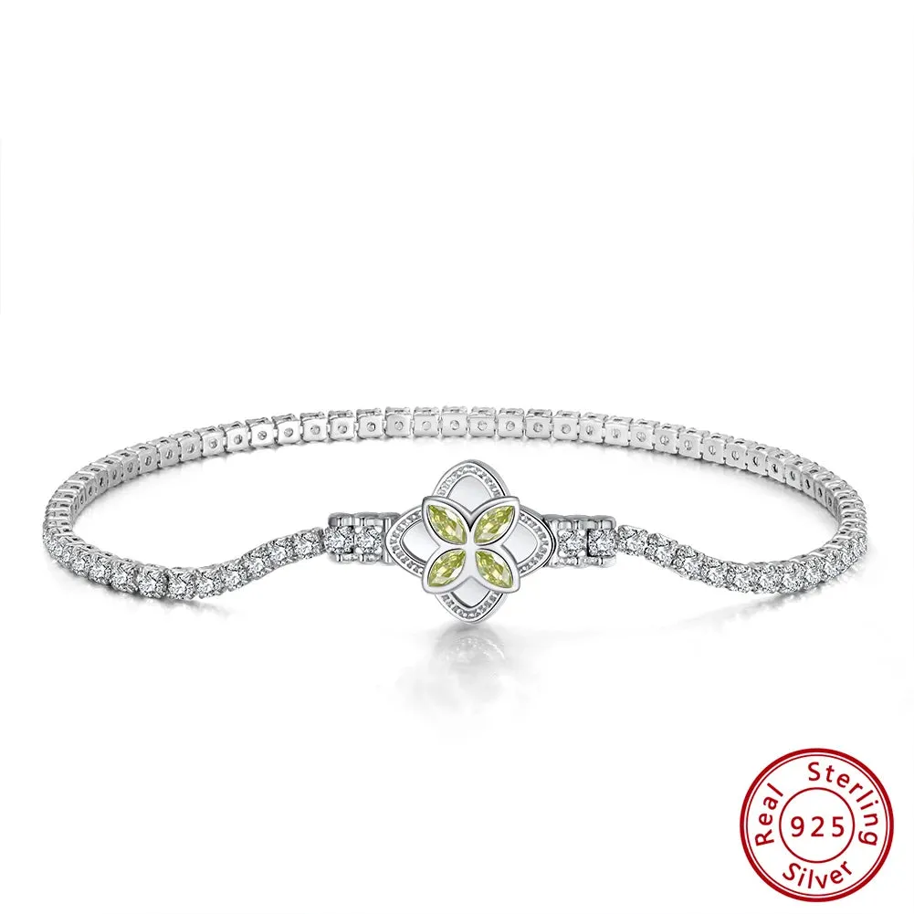 Rotatable Clover Clasp Tennis Bracelet 925 Sterling Silver for Women