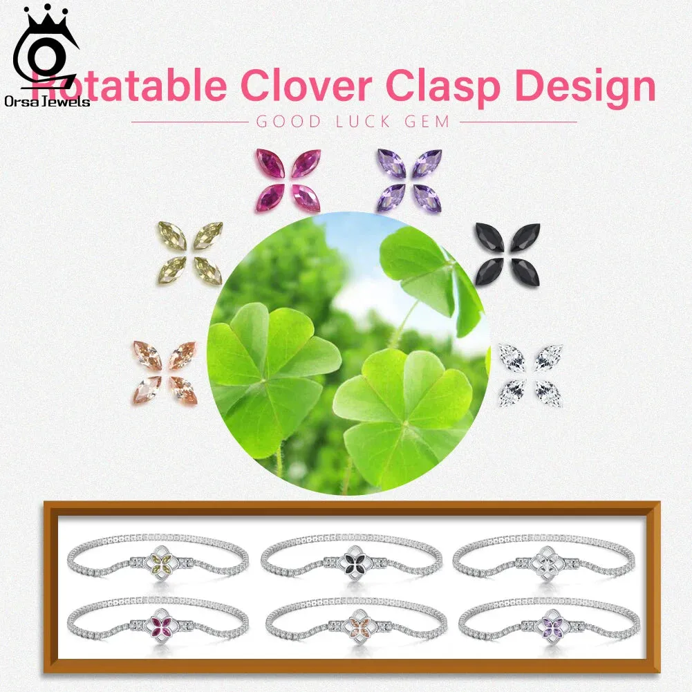 Rotatable Clover Clasp Tennis Bracelet 925 Sterling Silver for Women