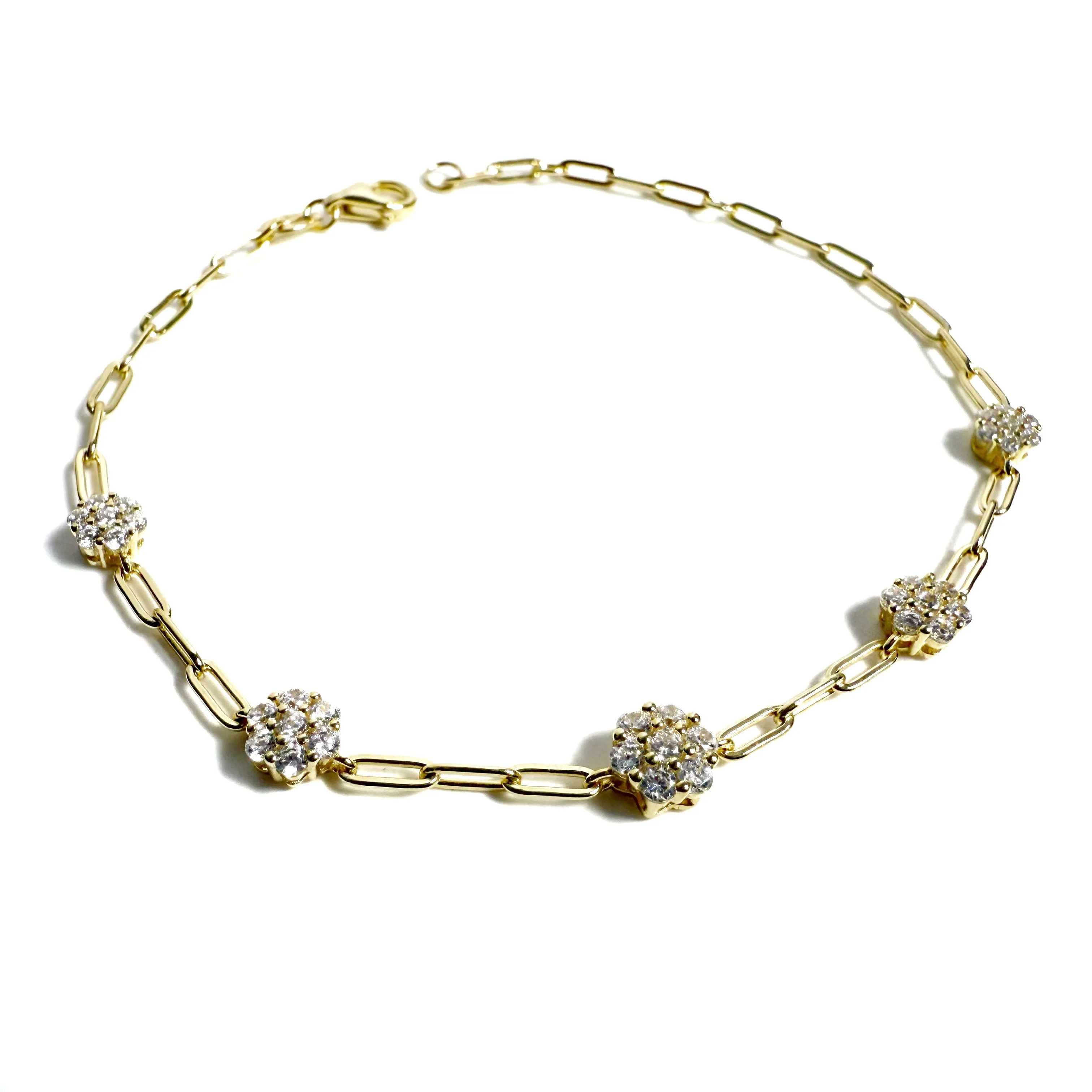 Round Flower Paperclip Bracelet