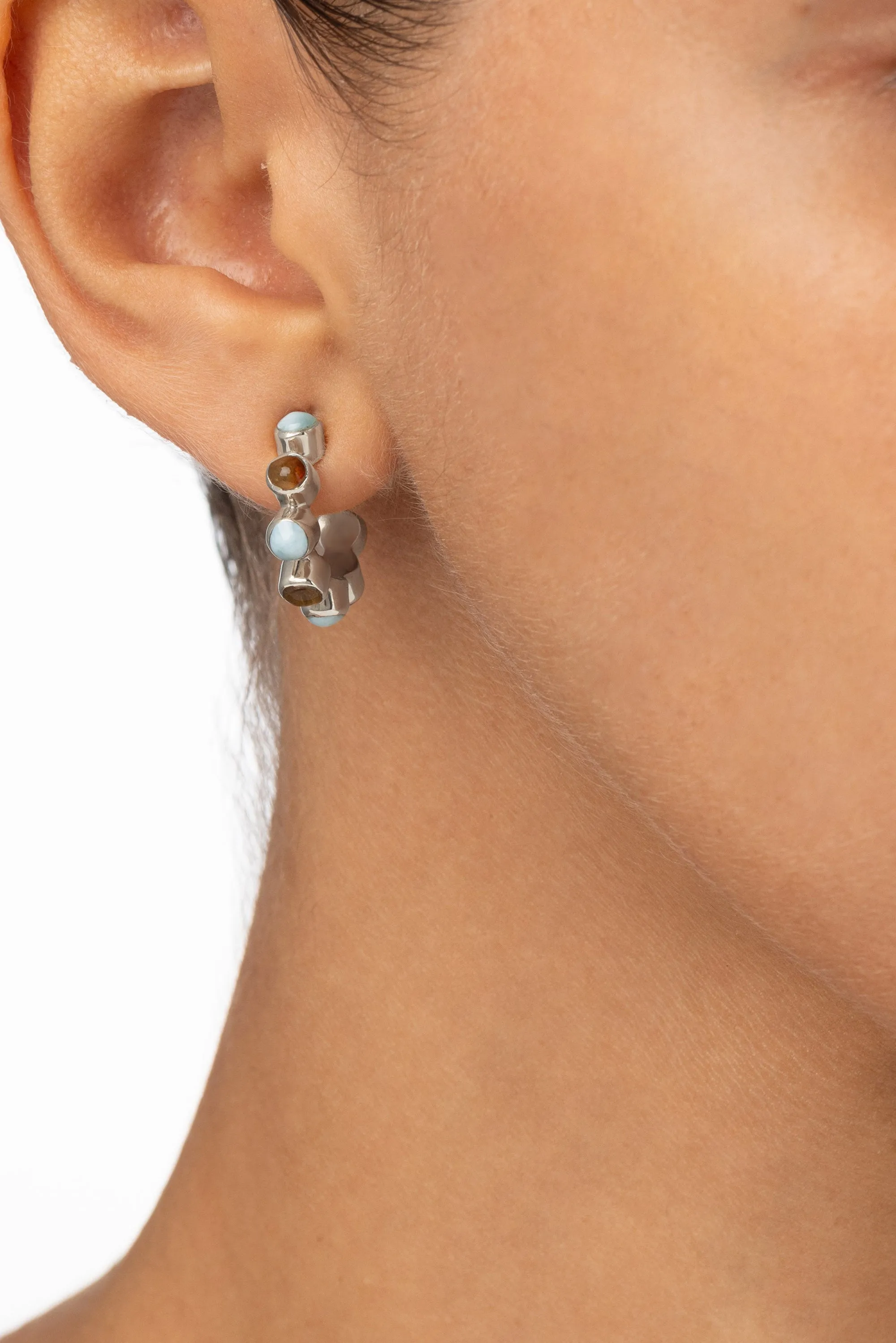 Round Of Blues Baby Hoops - Larimar/Amber