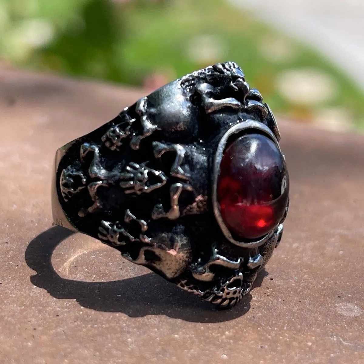Runaround - Skull Ring With Red Stone (#607)