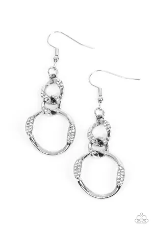 SELFIE-Made Woman - White - Rhinestone Encrusted Curb Chain Paparazzi Fishhook Earrings