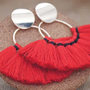 Semi-circular Fan-shaped Silk Cotton Tassel Big Earrings