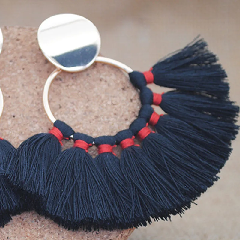 Semi-circular Fan-shaped Silk Cotton Tassel Big Earrings