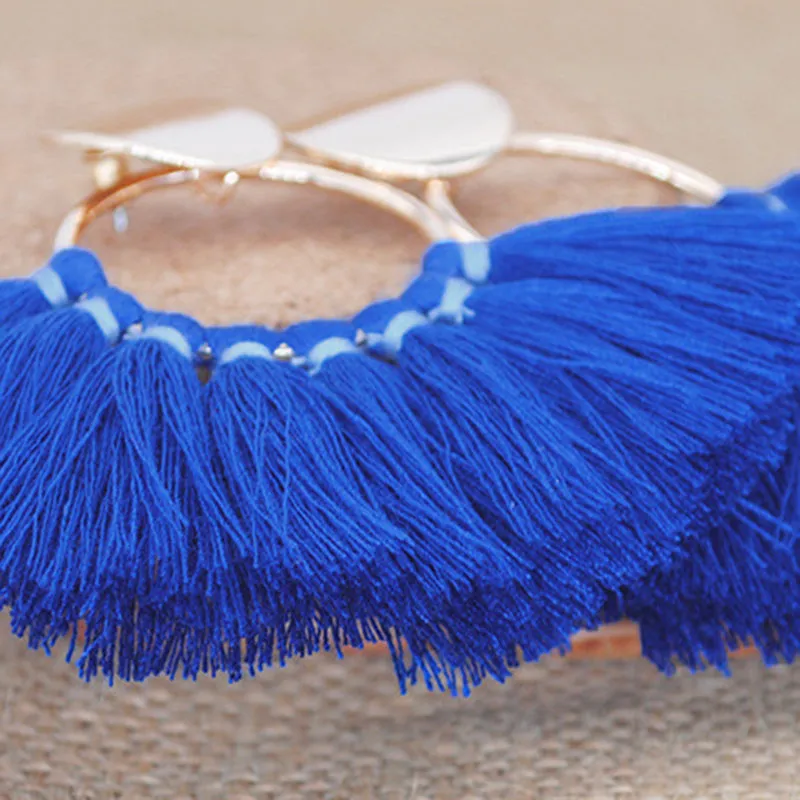 Semi-circular Fan-shaped Silk Cotton Tassel Big Earrings