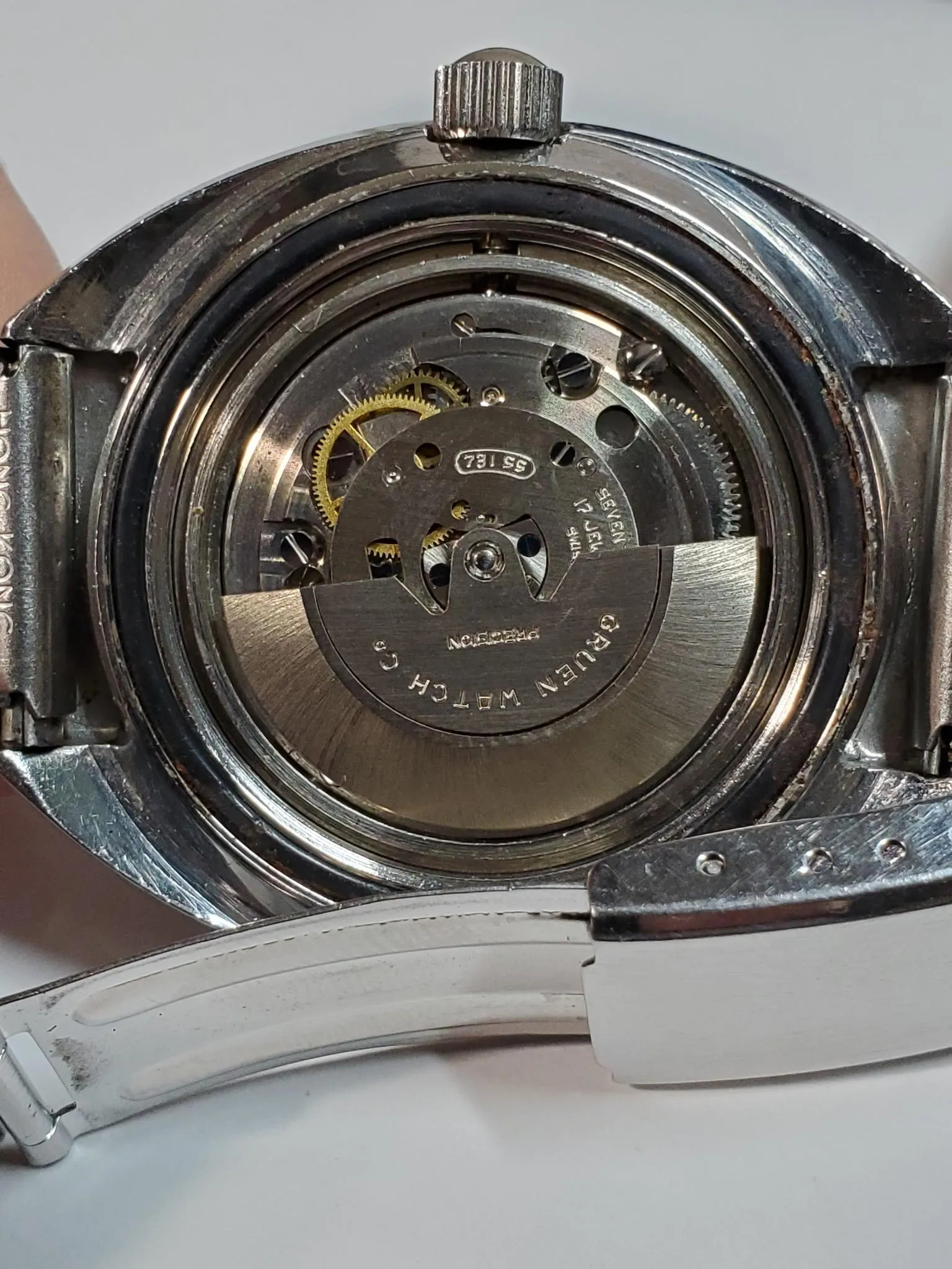 Serviced 70 's Vintage Gruen Precision Diving 1500 ft Diver Orange Dial Watch