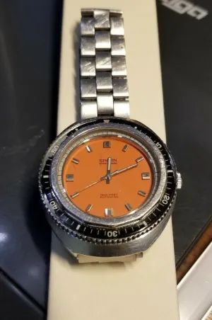 Serviced 70 's Vintage Gruen Precision Diving 1500 ft Diver Orange Dial Watch