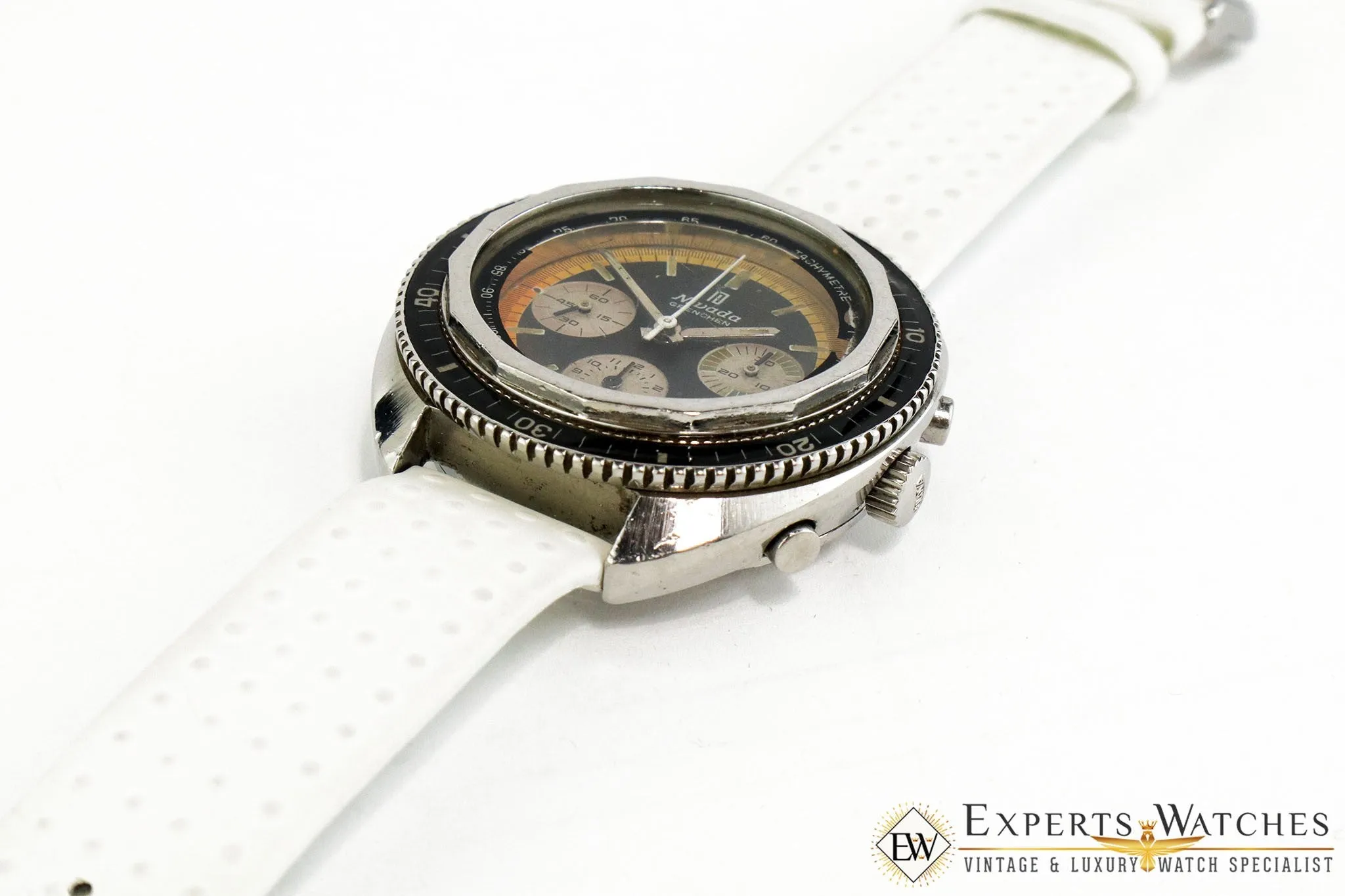 Serviced Vintage 1970's Nivada Panda Tropical Chronograph Super Diver Valjoux 72