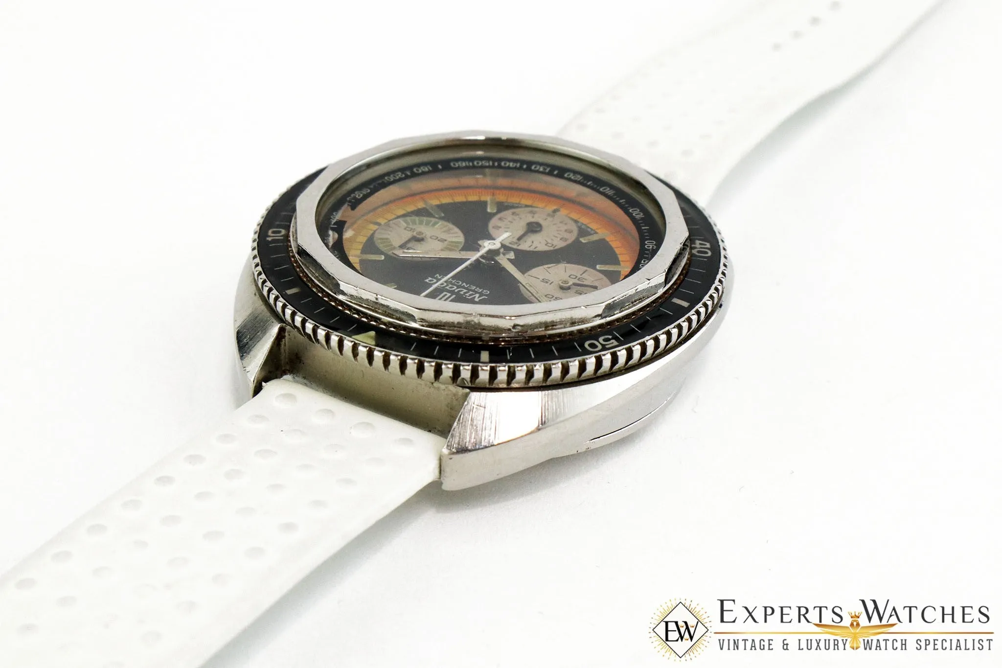 Serviced Vintage 1970's Nivada Panda Tropical Chronograph Super Diver Valjoux 72