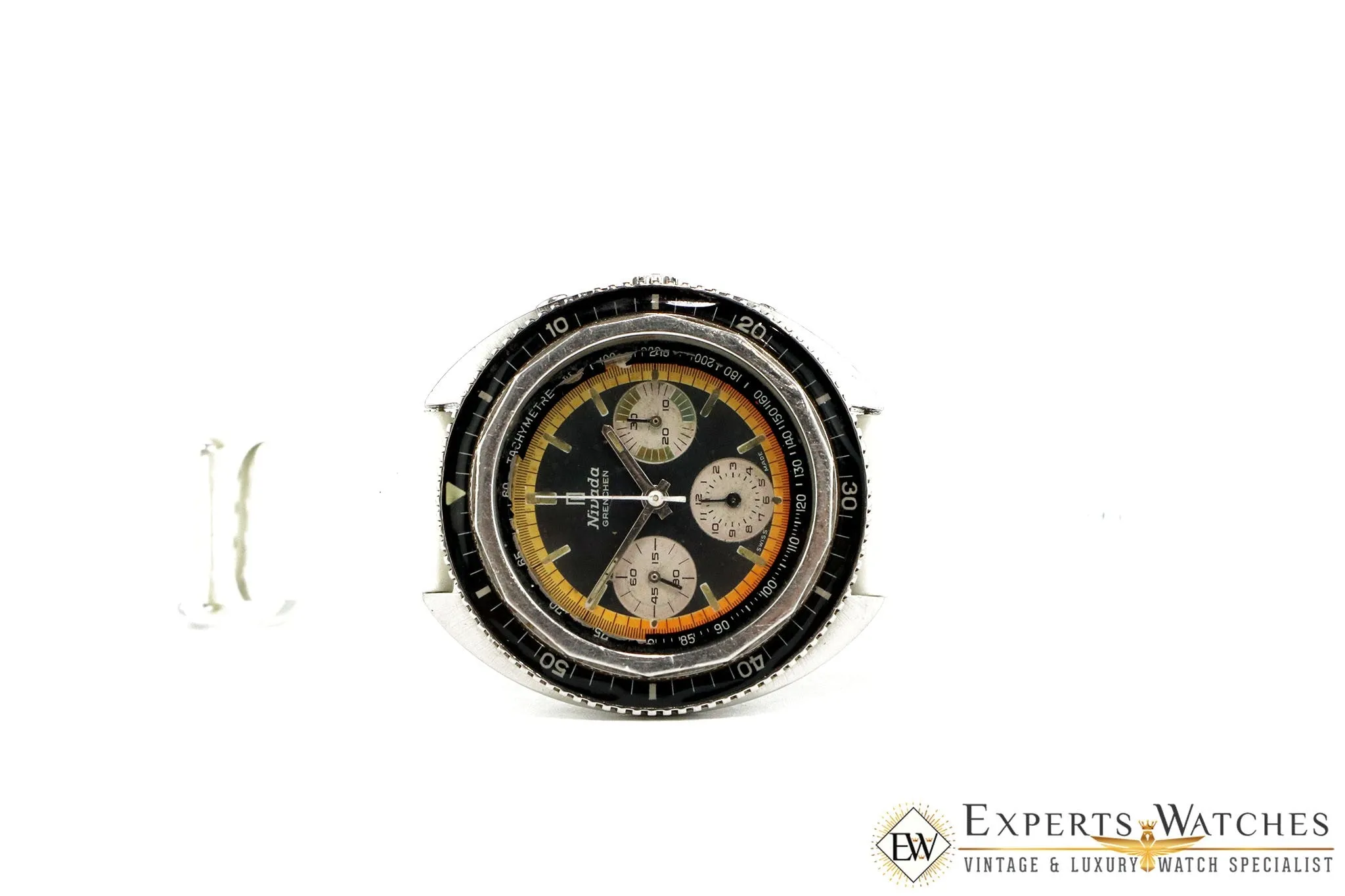 Serviced Vintage 1970's Nivada Panda Tropical Chronograph Super Diver Valjoux 72