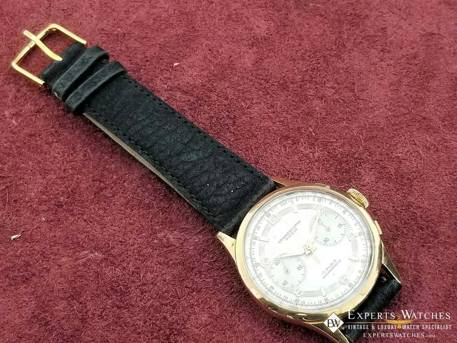 Serviced Vintage Cronographe Suisse Chronograph 18K Gold Landeron 248 Watch