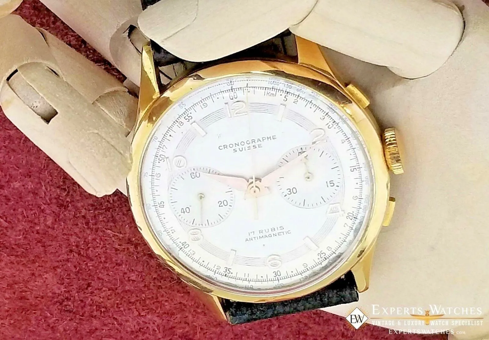 Serviced Vintage Cronographe Suisse Chronograph 18K Gold Landeron 248 Watch