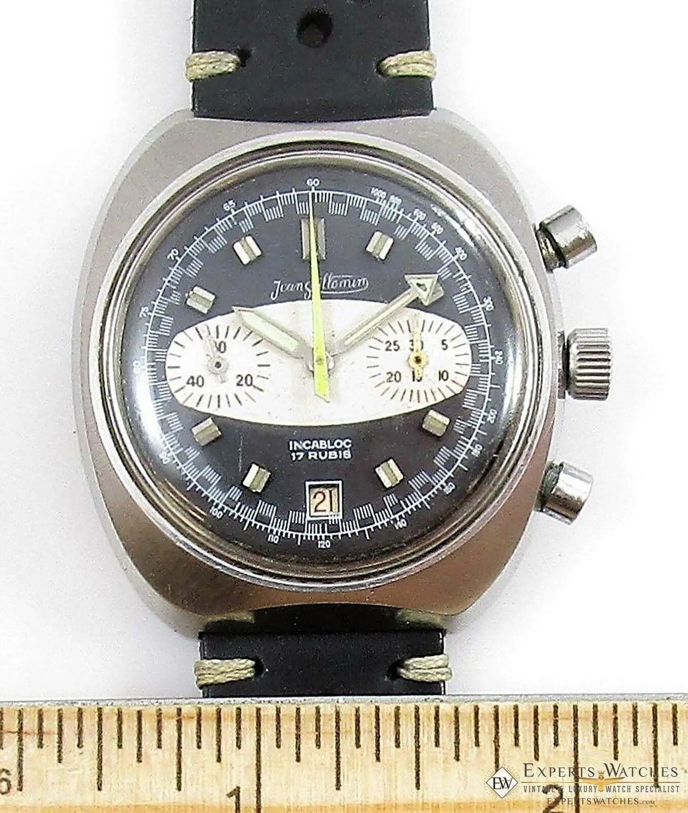 Serviced Vintage Jean Guillemin Chronograph Surfboard Watch Valjoux 7734 Panda