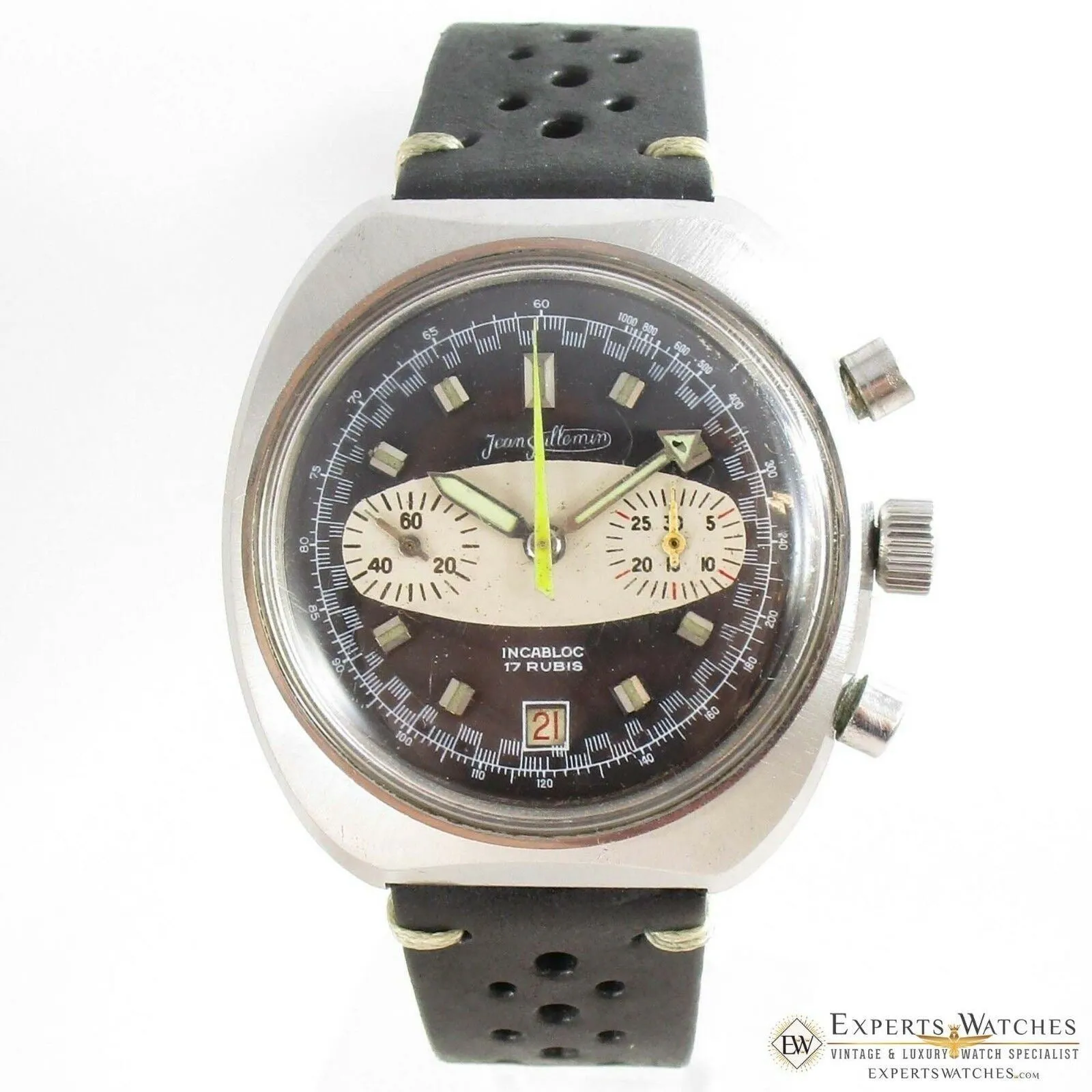 Serviced Vintage Jean Guillemin Chronograph Surfboard Watch Valjoux 7734 Panda
