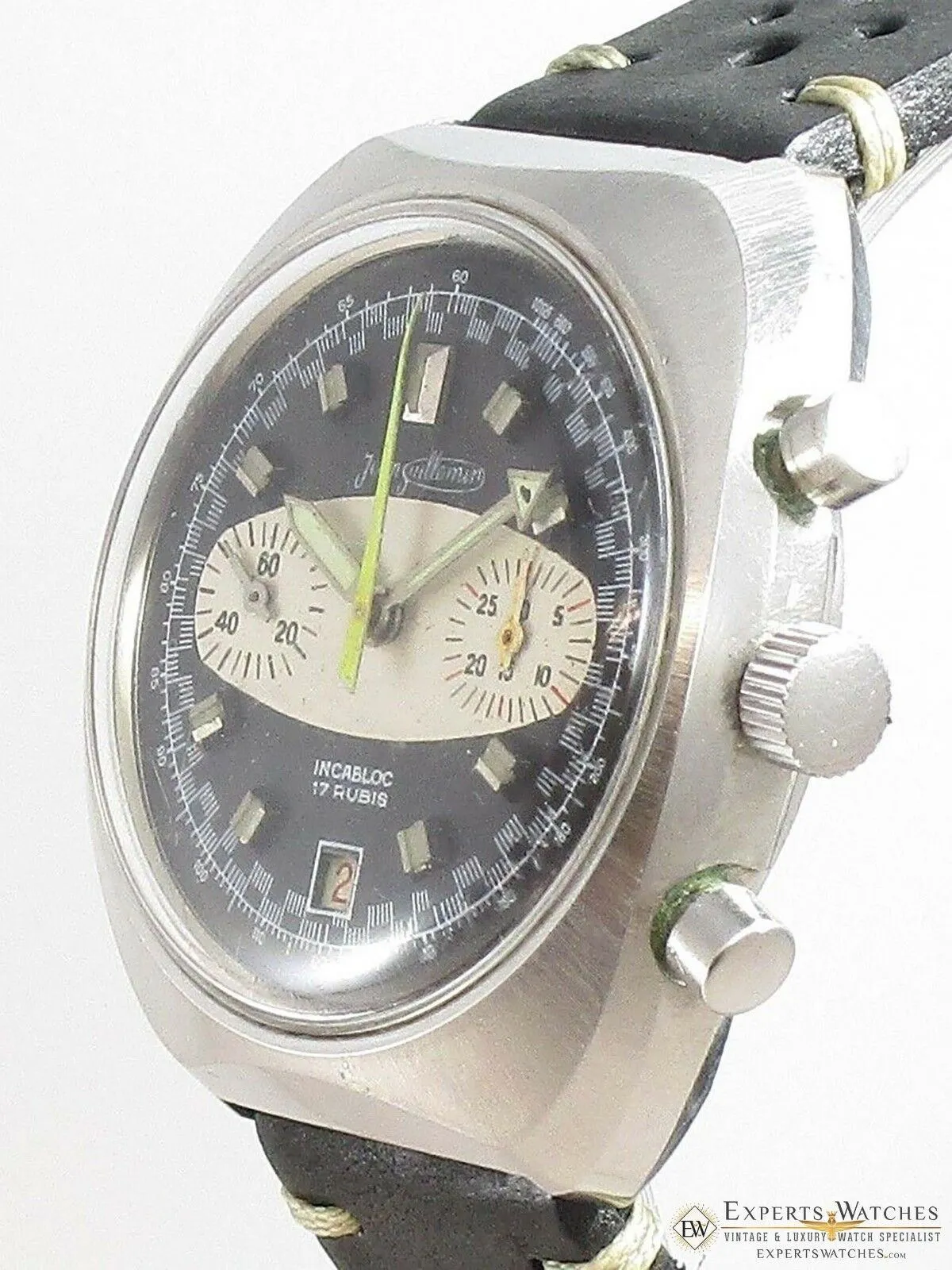 Serviced Vintage Jean Guillemin Chronograph Surfboard Watch Valjoux 7734 Panda