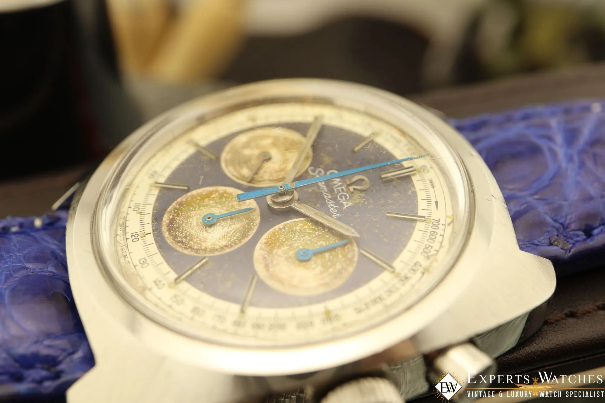 Serviced Vintage Omega SeaMaster 145.029 Blue Chronograph 1970 Cal 861 Watch Box
