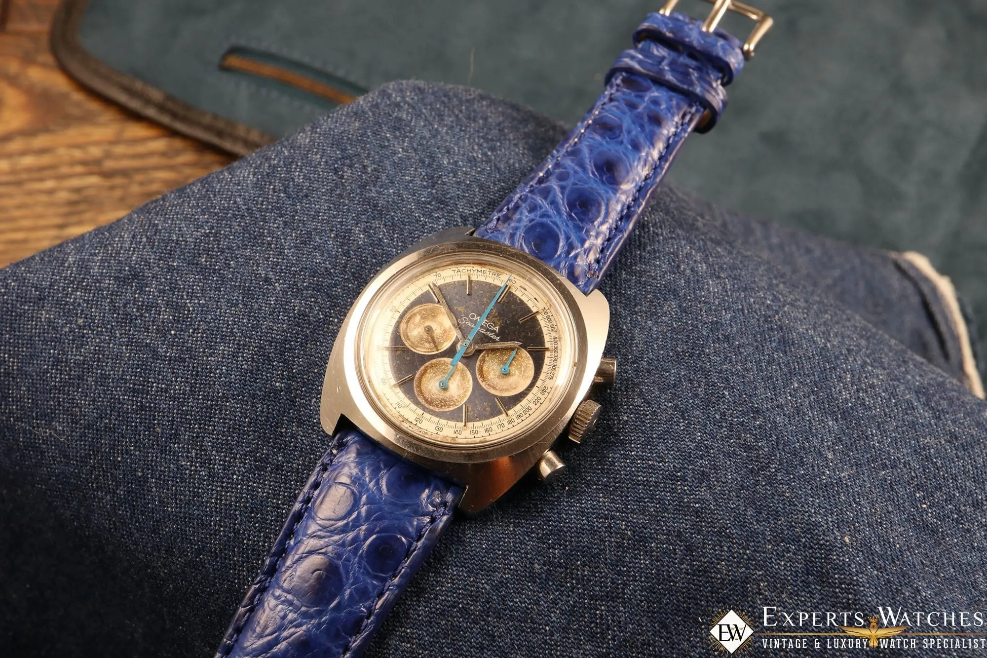 Serviced Vintage Omega SeaMaster 145.029 Blue Chronograph 1970 Cal 861 Watch Box