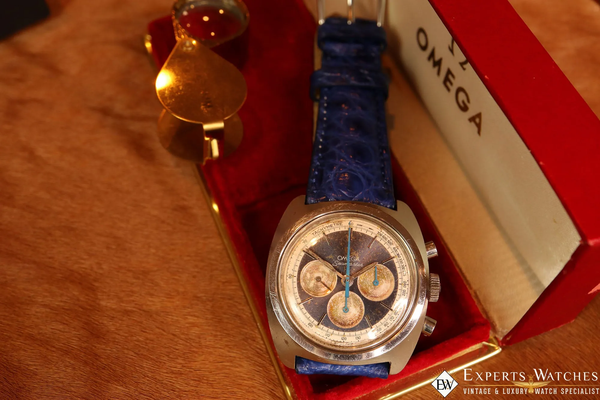 Serviced Vintage Omega SeaMaster 145.029 Blue Chronograph 1970 Cal 861 Watch Box