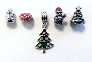 Set of 5 Silver Plated Christmas Themed Charms and Beads