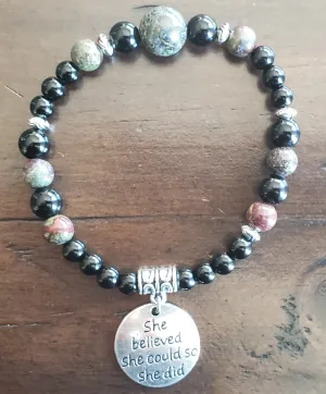 She Believed She Could So She Did, Dragon blood  stone/black Obsidian Bracelet