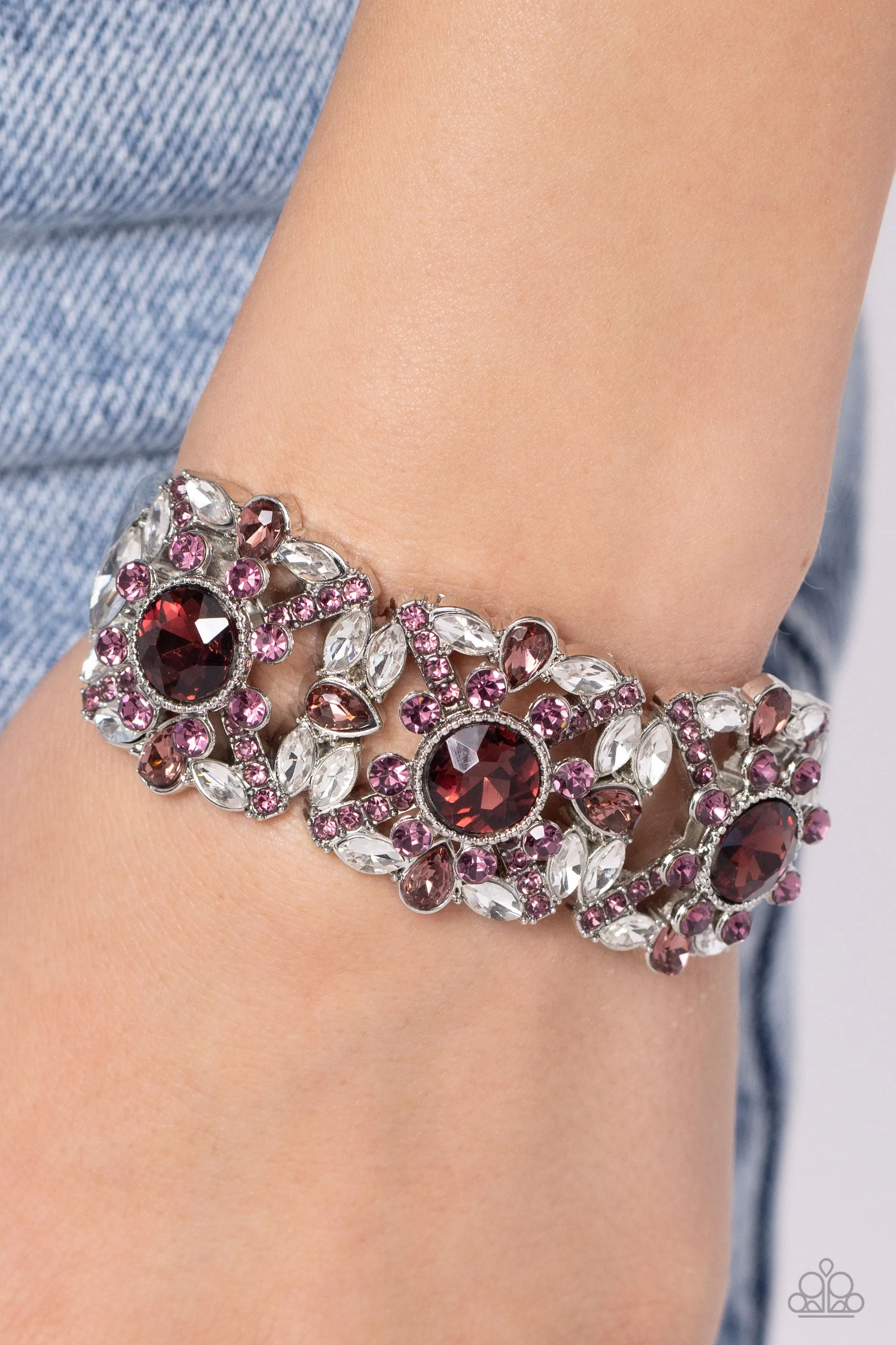 Shimmering Solo - Purple - Rhinestone Encrusted Paparazzi Hinge Bracelet