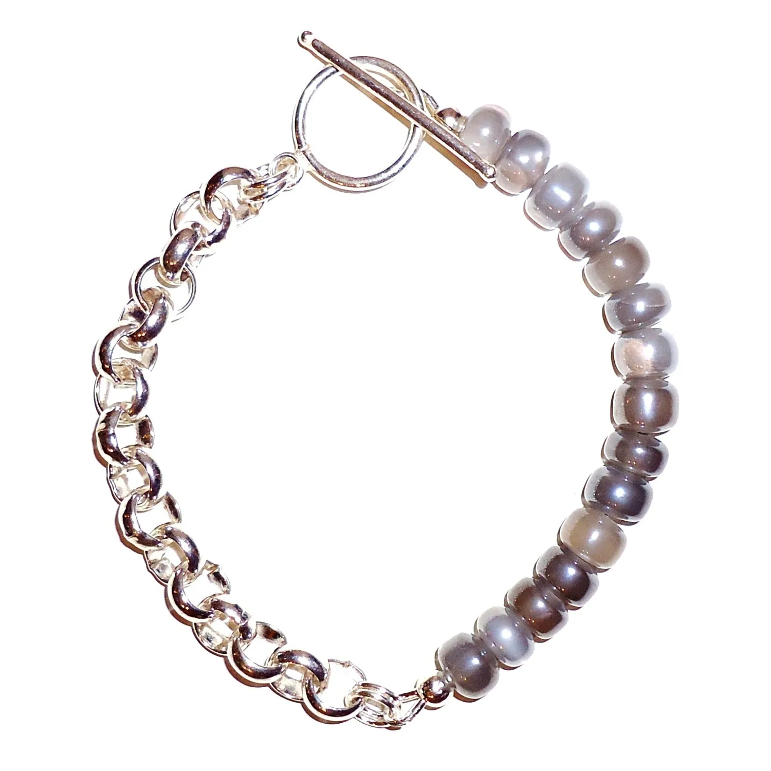 Silver Chain & Moonstone Bead Bracelet