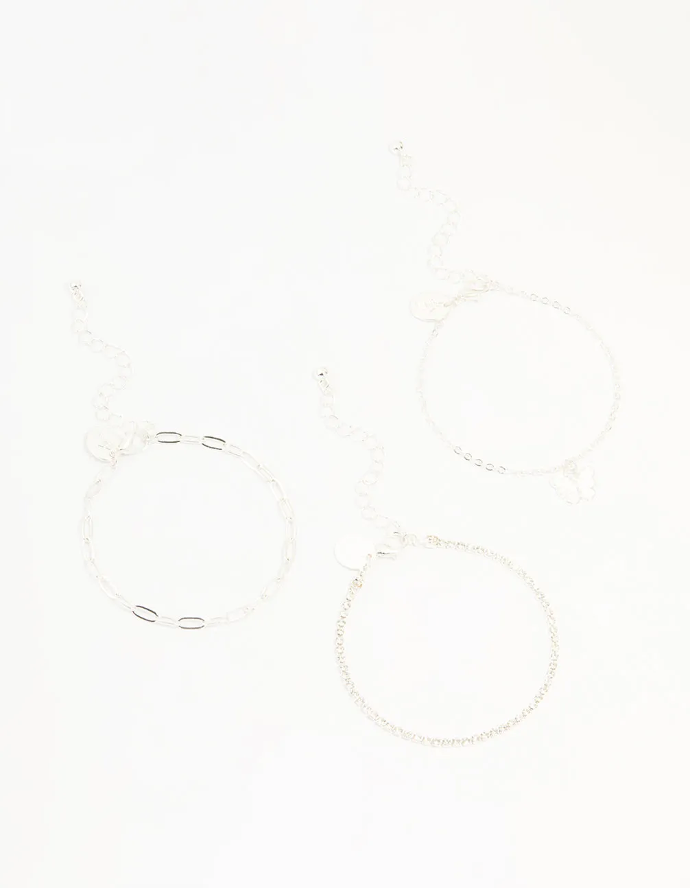 Silver Diamante Chain & Butterfly Bracelets 3-Pack