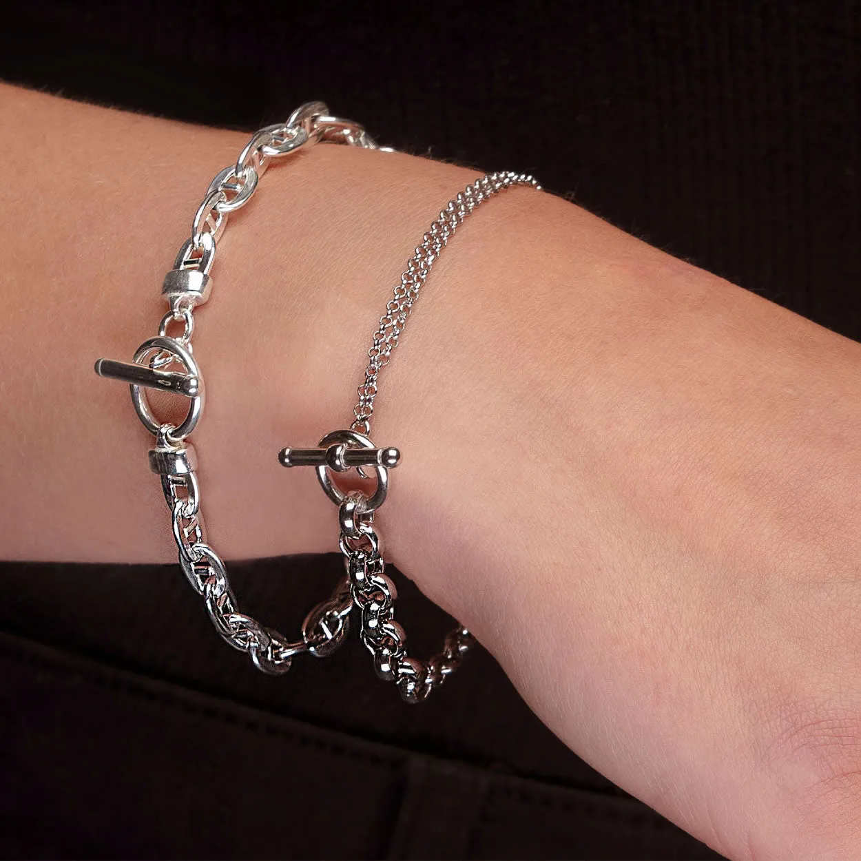 Silver Graduated Belcher T-Bar Bracelet