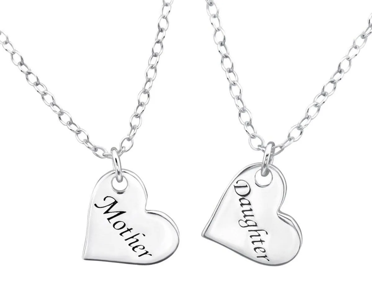Silver Mother and Daughter Pendant Necklace