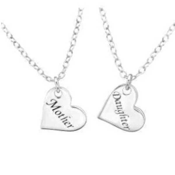 Silver Mother and Daughter Pendant Necklace