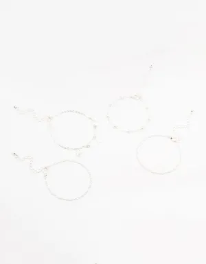 Silver Pearl Stone Butterfly Bracelets 4-Pack