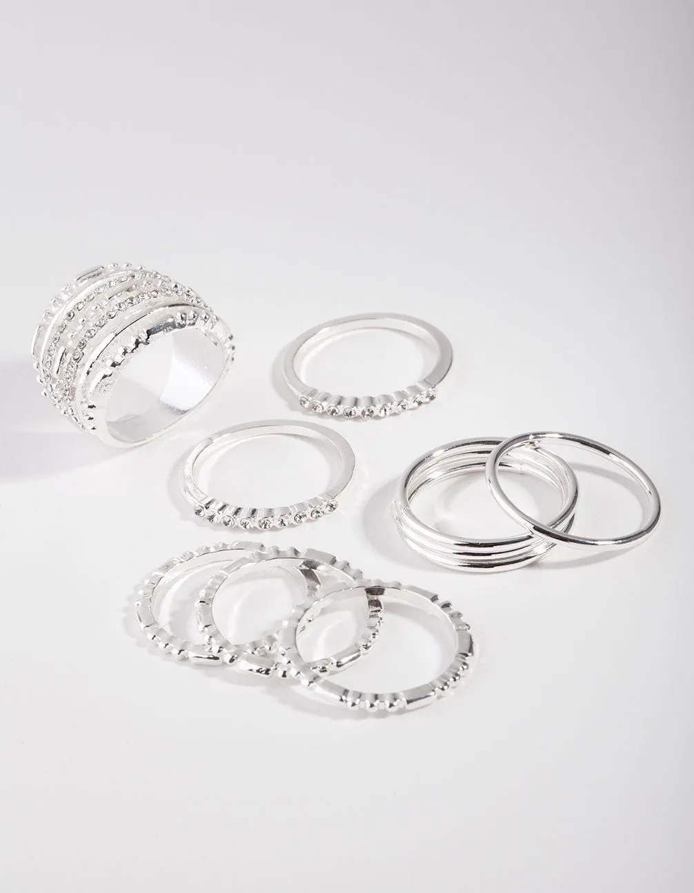 Silver Plain & Ball 10-Pack Rings