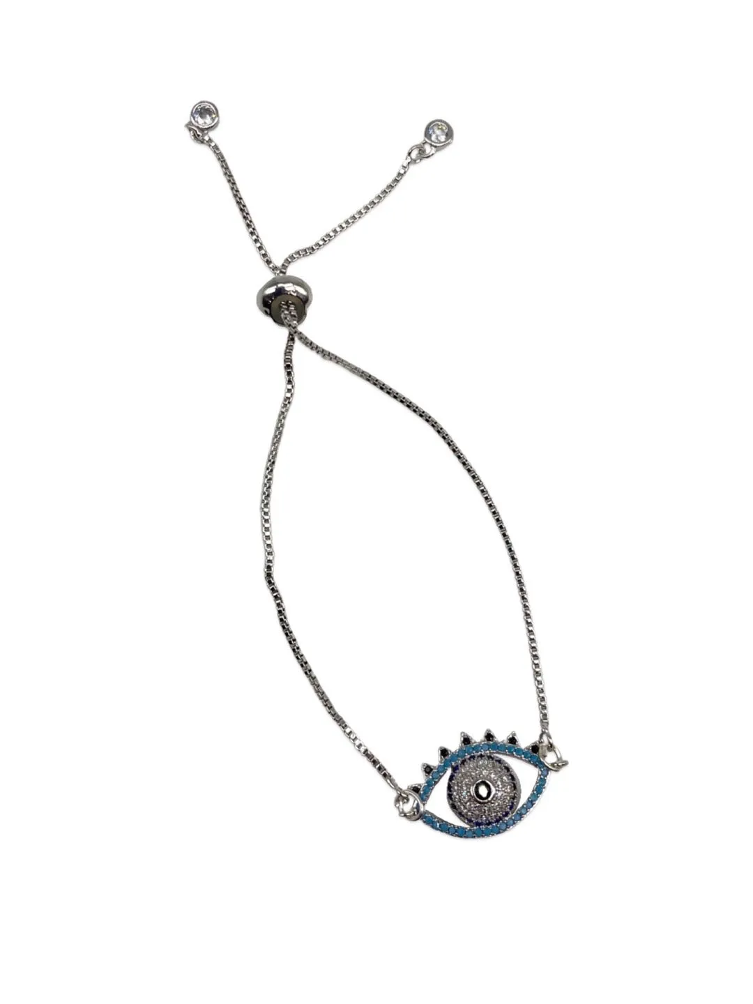 Silver Plated Blue Evil Eye Adjustable A D Bracelet