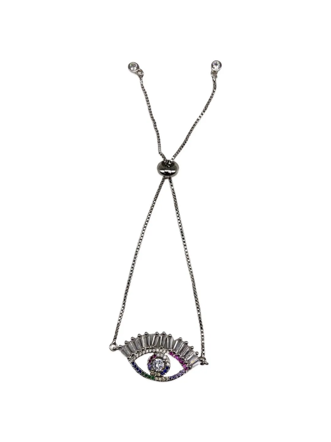 Silver Plated Multi Color Evil Eye Adjustable A D Bracelet
