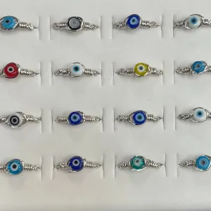 Silver Plated Wire Wrap Evil Eye Rings (Assorted)