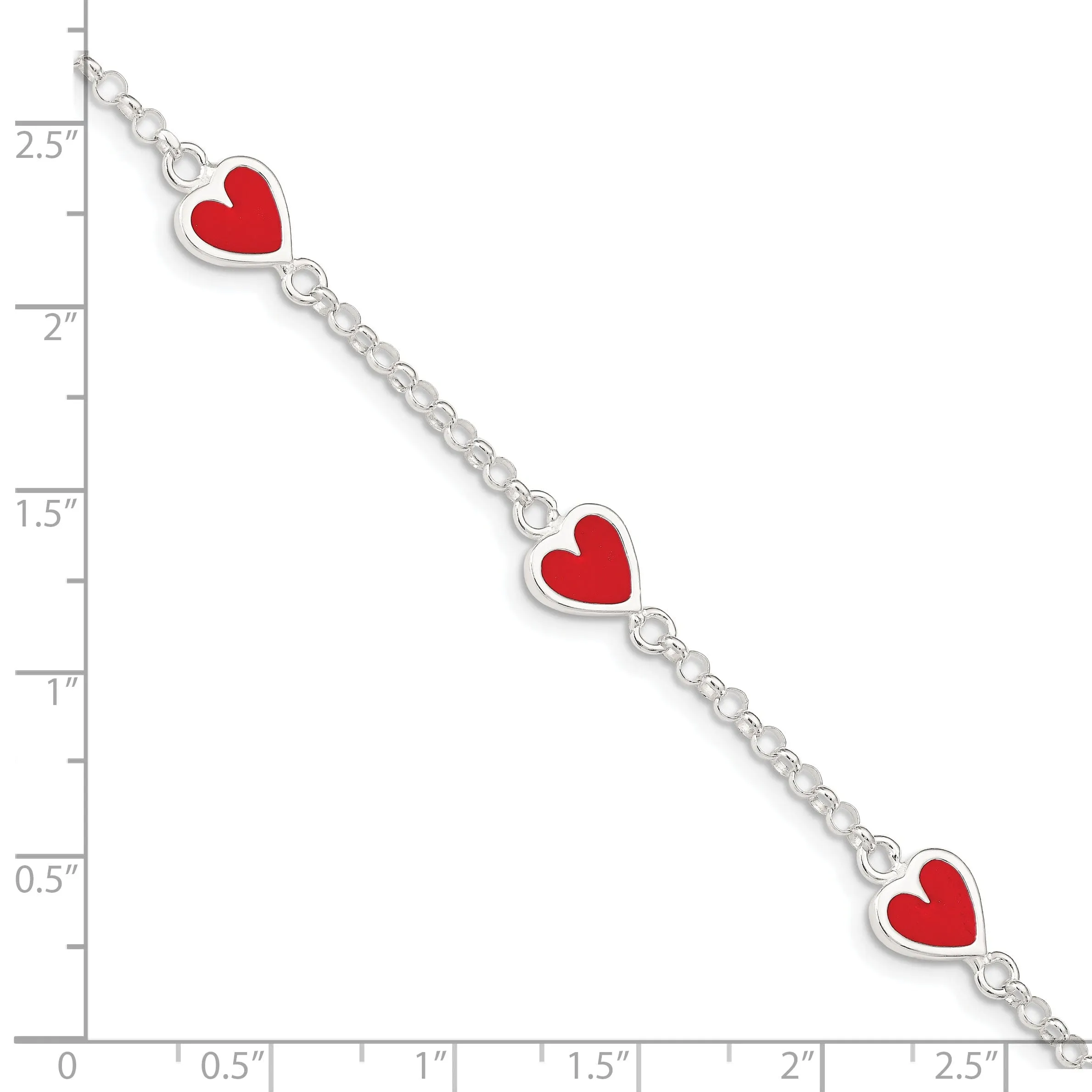 Silver Polished Enamel Red Heart Child Bracelet