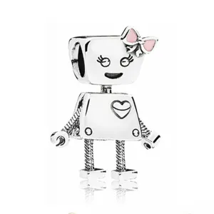 Silver Rose Robot Beads for Charm Bracelet DIY Jewelry