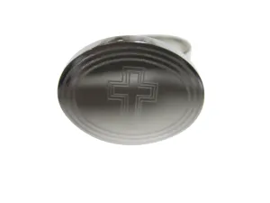 Silver Toned Etched Oval Triple Religious Cross Adjustable Size Fashion Ring
