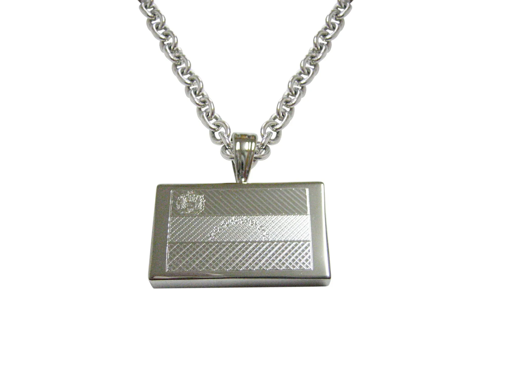 Silver Toned Etched Venezuela Flag Pendant Necklace